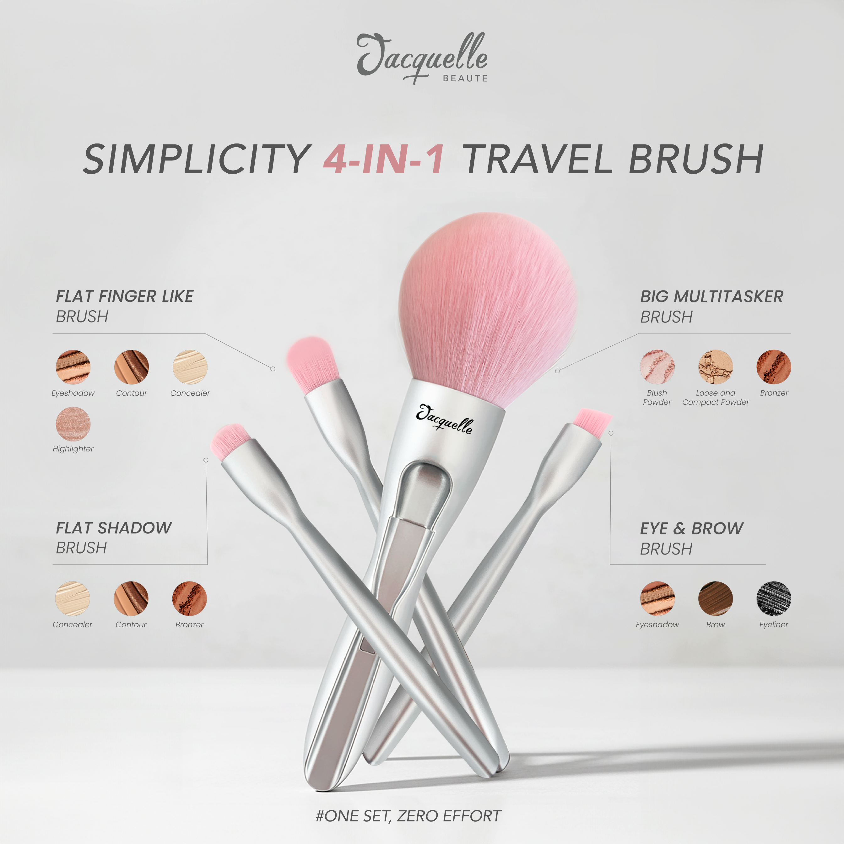 Jacquelle Simplicity 4in1 Brush - Pink Chrome - Red Black
