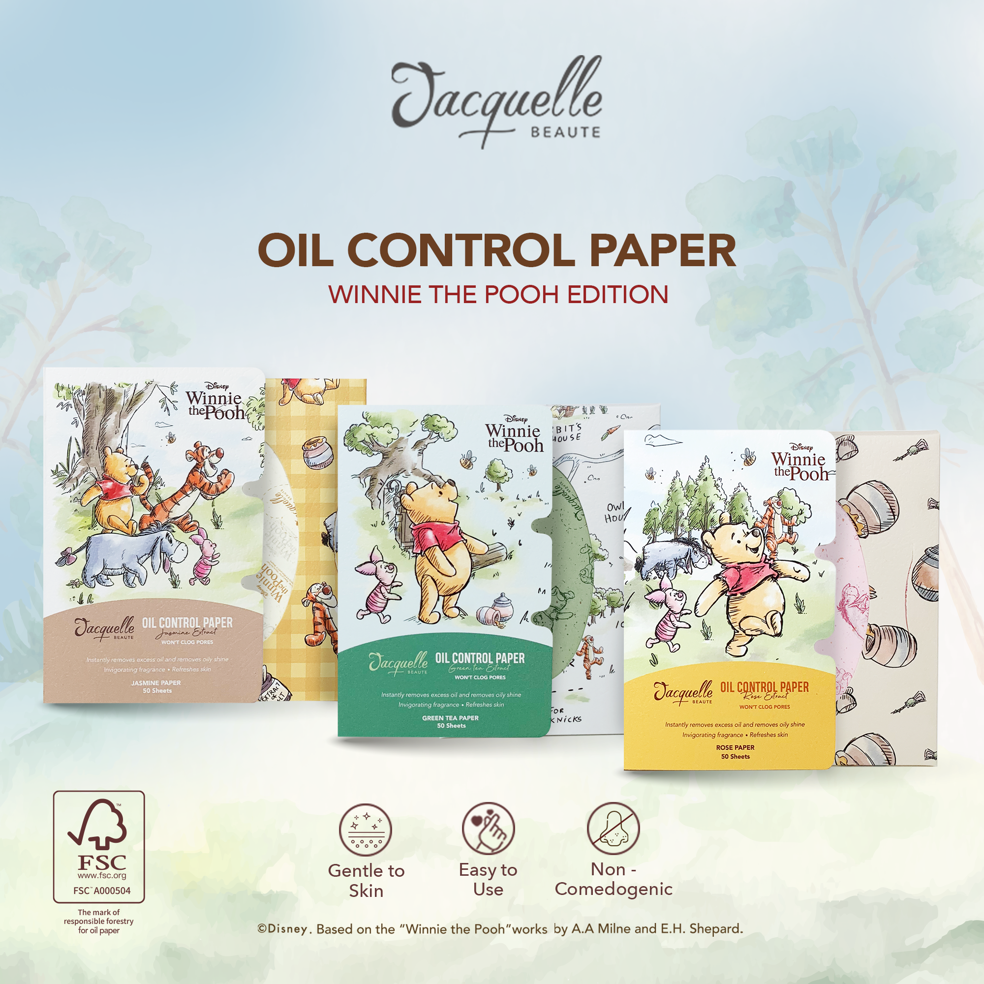 Jacquelle Oil Control Paper - Disney Winnie The Pooh Edition - Kertas Minyak Wajah Isi 50 Lembar