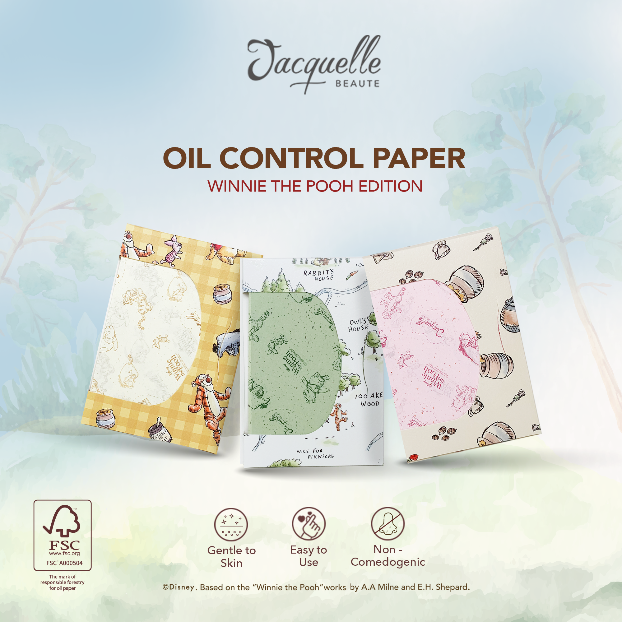 Jacquelle Oil Control Paper - Disney Winnie The Pooh Edition - Kertas Minyak Wajah Isi 50 Lembar