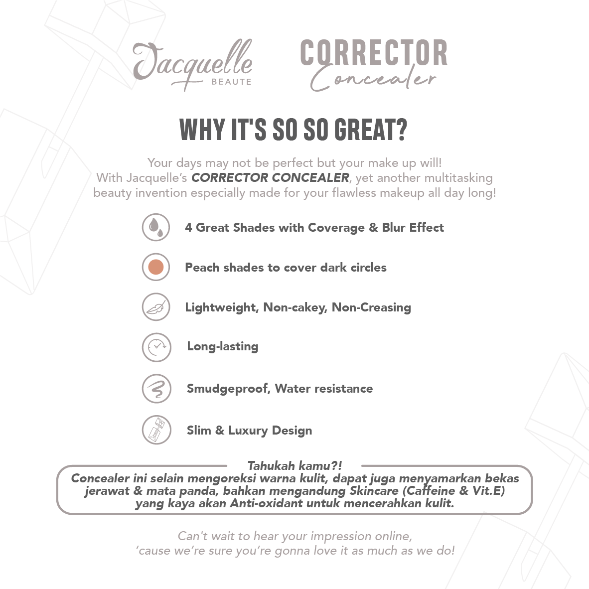 Jacquelle Corrector Concealer - Semi Matte Finish Liquid Concealer 