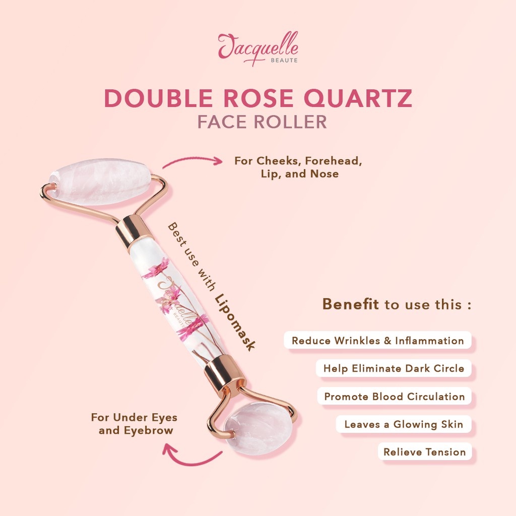 Jacquelle Double Rose Quartz Face Roller Massager
