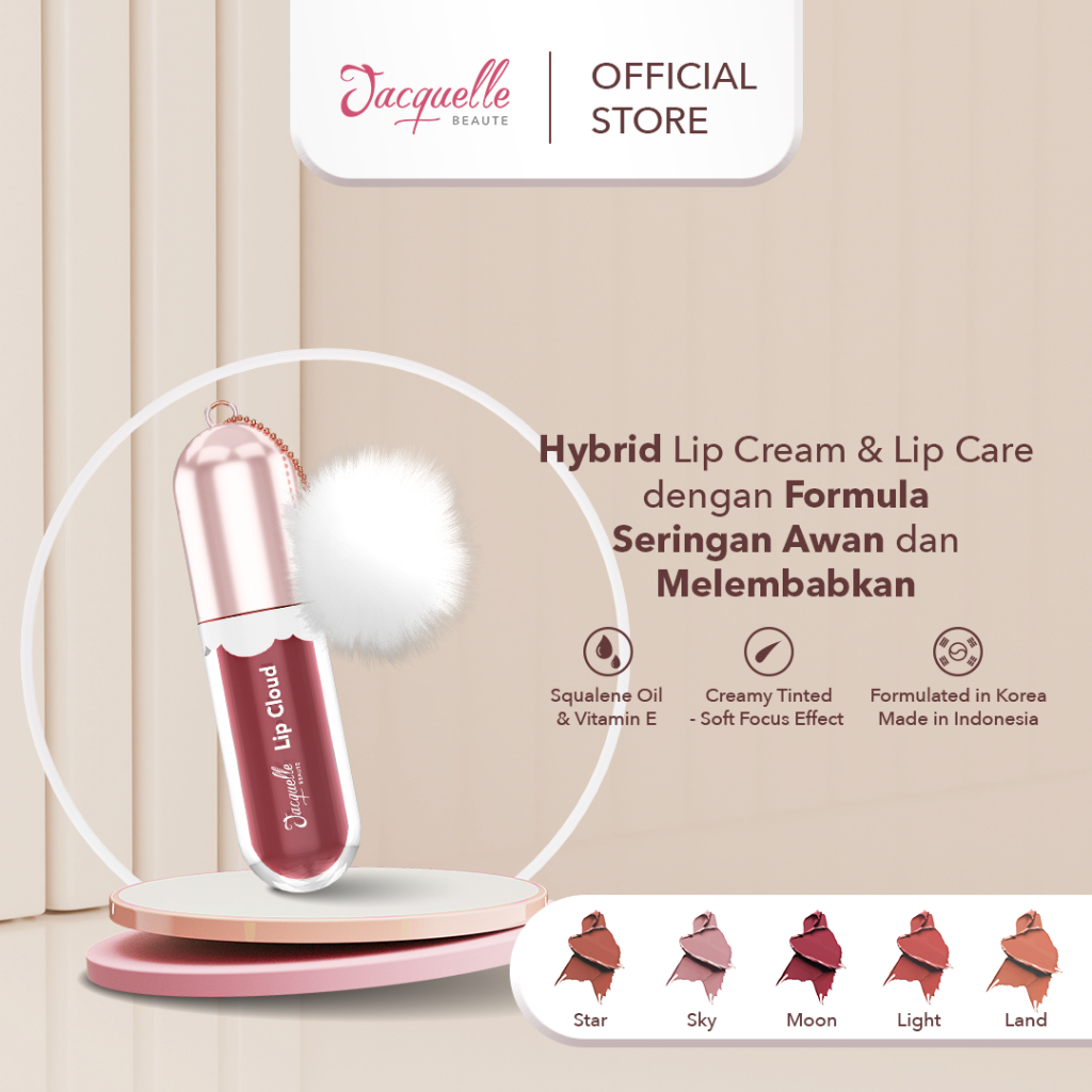 Jacquelle Lip Cloud (Hybrid Lip Cream & Lip Care) - Satin Finish Lipcloud with Squalene Oil and Vitamin E
