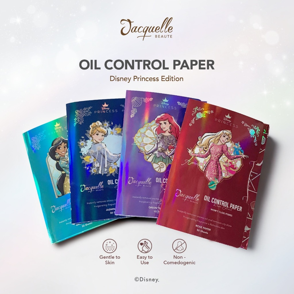 Jacquelle Oil Control Paper - Disney Princess Edition - Ariel, Aurora, Jasmine, Cinderella - Kertas Minyak Wajah Isi 50 Lembar