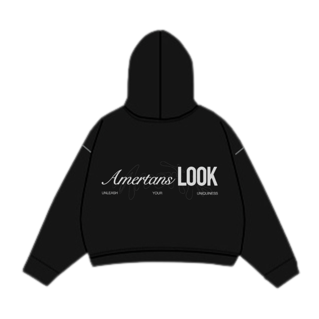 Hoodie double zipper Uniqueness Black unisex -Amerta
