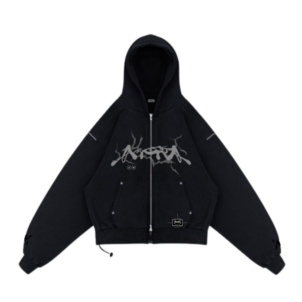 Hoodie double zipper Uniqueness Black unisex -Amerta