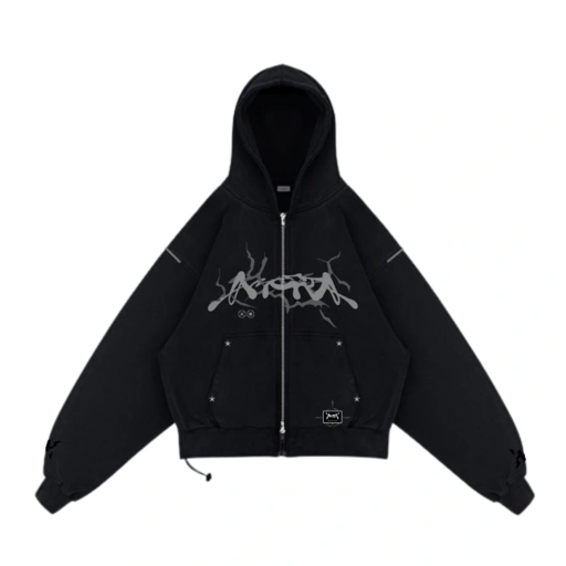 Image of Hoodie double zipper Uniqueness Black unisex -Amerta