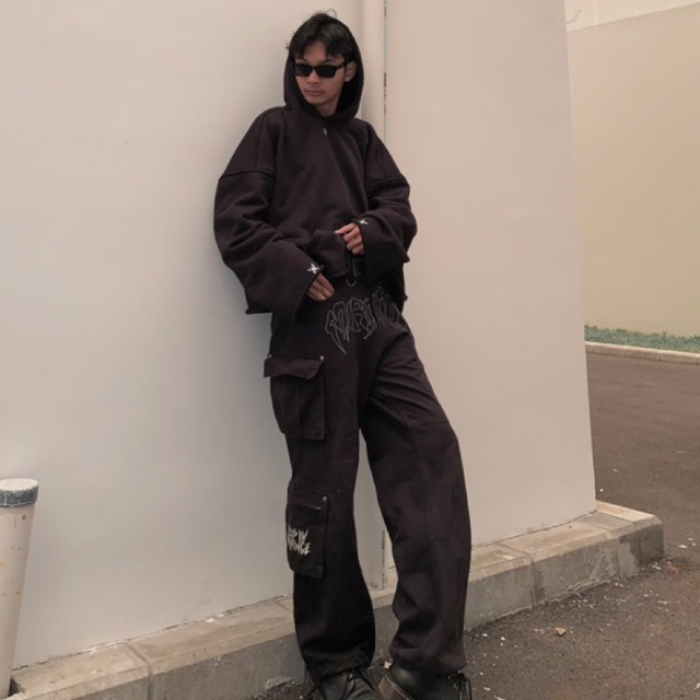 Hoodie Boxy Oversize Cleon Unfinish hitam unisex - Amerta