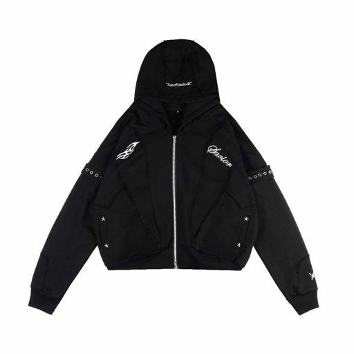 Image of Amertanslook Fusion Hoodie - Boxy Cut Black Unisex