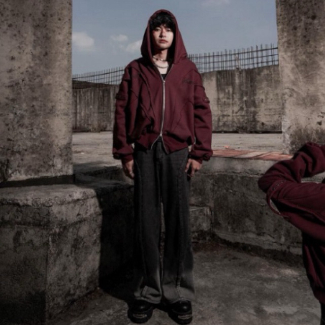 Amertanslook Fusion Hoodie - Boxy Cut Maroon Unisex
