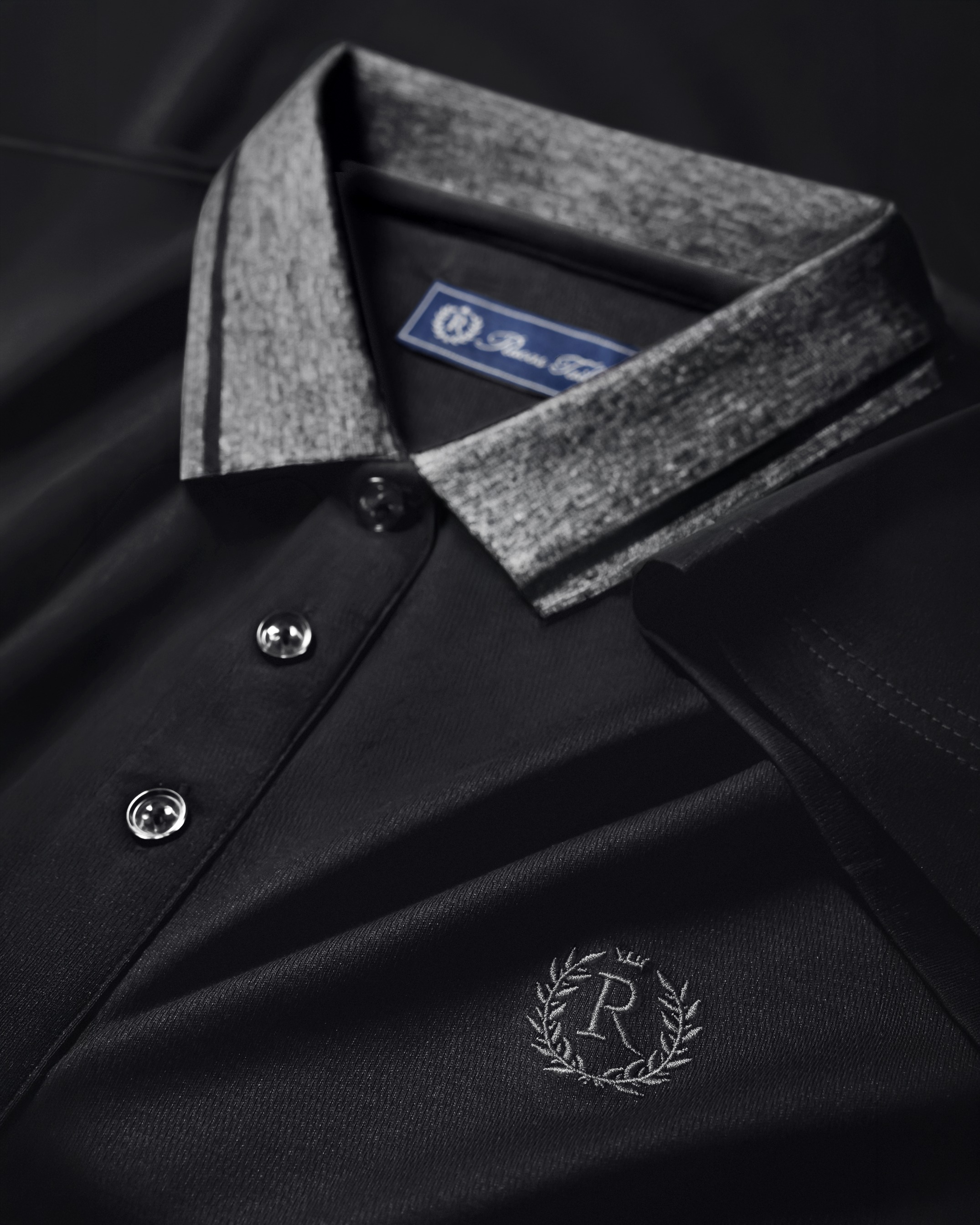 RUCAS Tailor Two Tone Rib Polo Shirt - Black