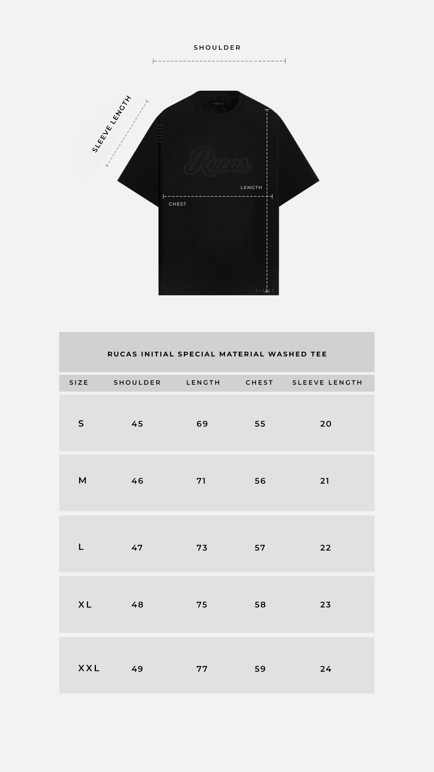 RUCAS Initial Special Material Washed Tee - Black/Grey