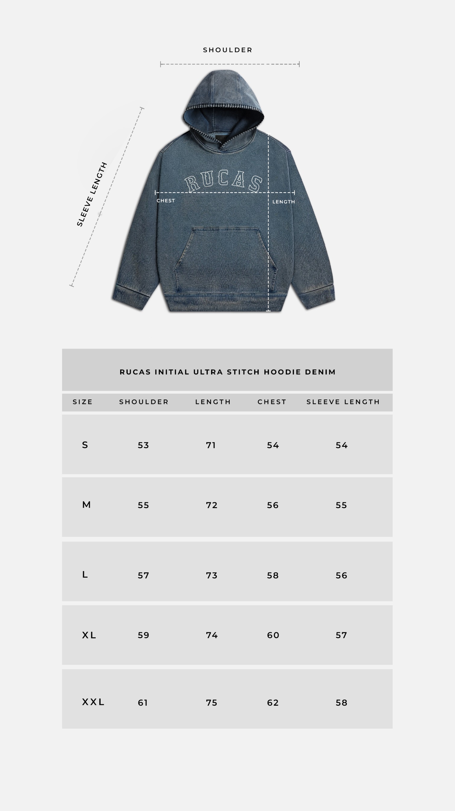 RUCAS Initial Ultra Stitch Denim Hoodie