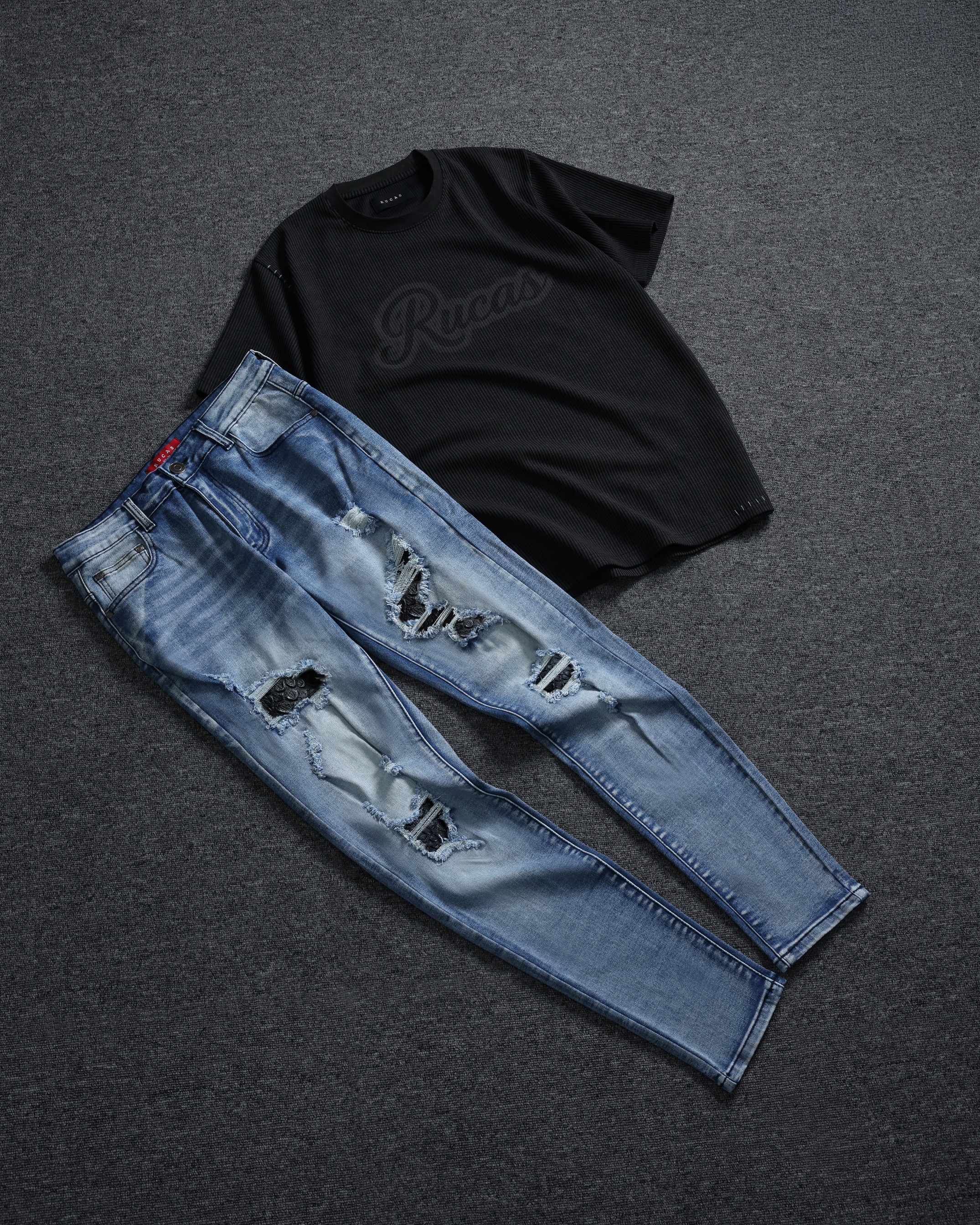 RUCAS Initial Special Material Washed Tee - Black/Grey