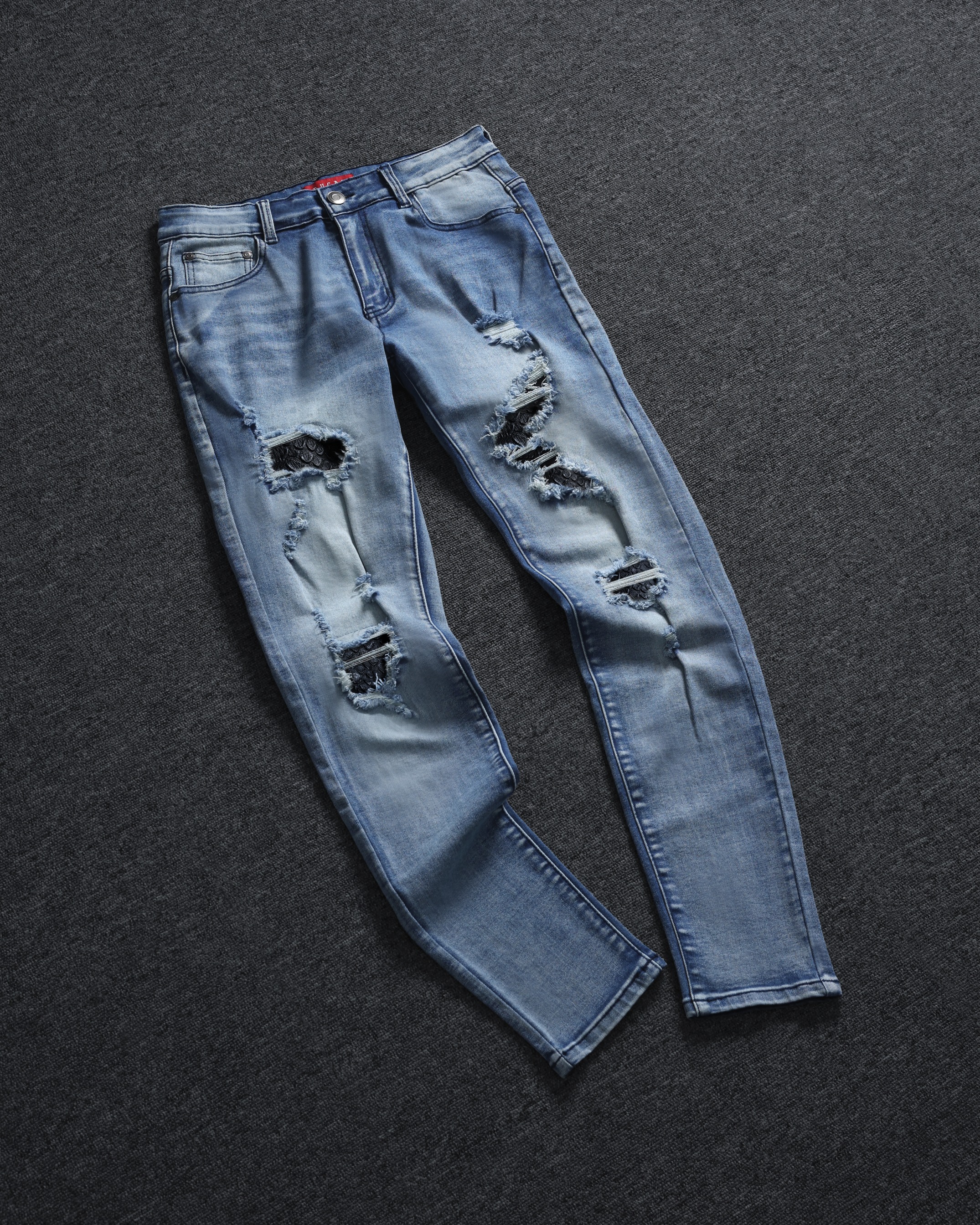 RUCAS Season 8 Python Leather Jeans - Blue