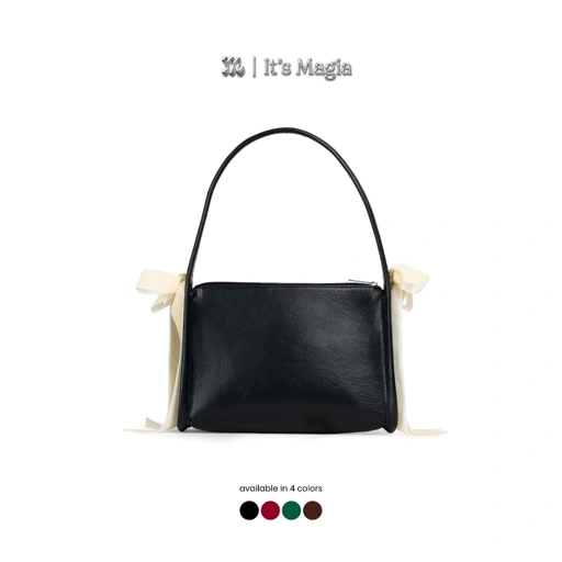 Image of ITS MAGIA Clara Leather Shoulder Bag With Detachable Ribbon Bow