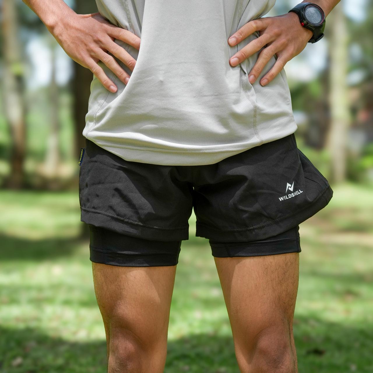 SHORT PANTS TRAIL RUNN WILDSHELL WITH COMPRESSION NYMAN UNTUK OLAHRAGA