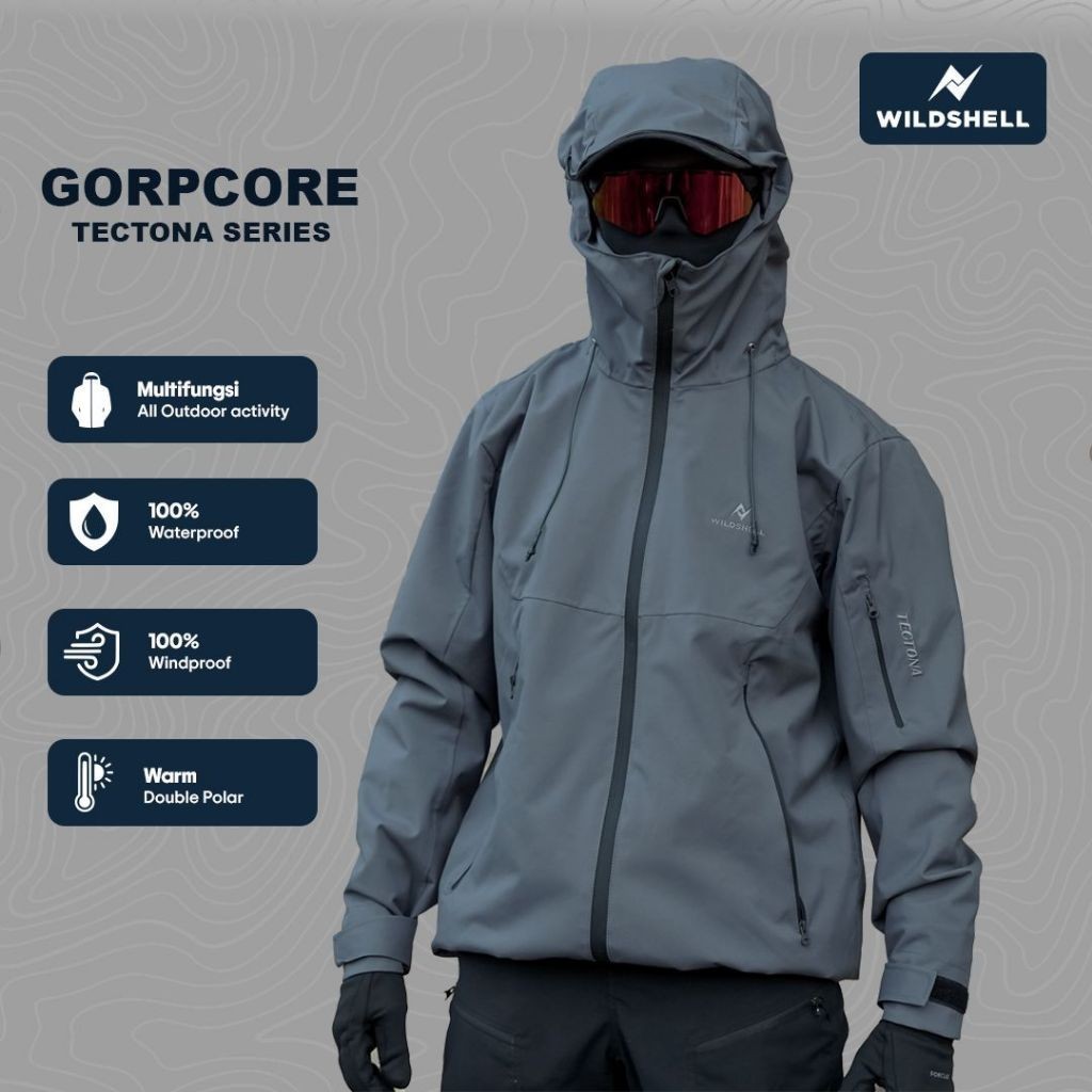 Jaket Gunung Gorpcore Tectona Series 100% Waterproof dari Brand WILDSHELL