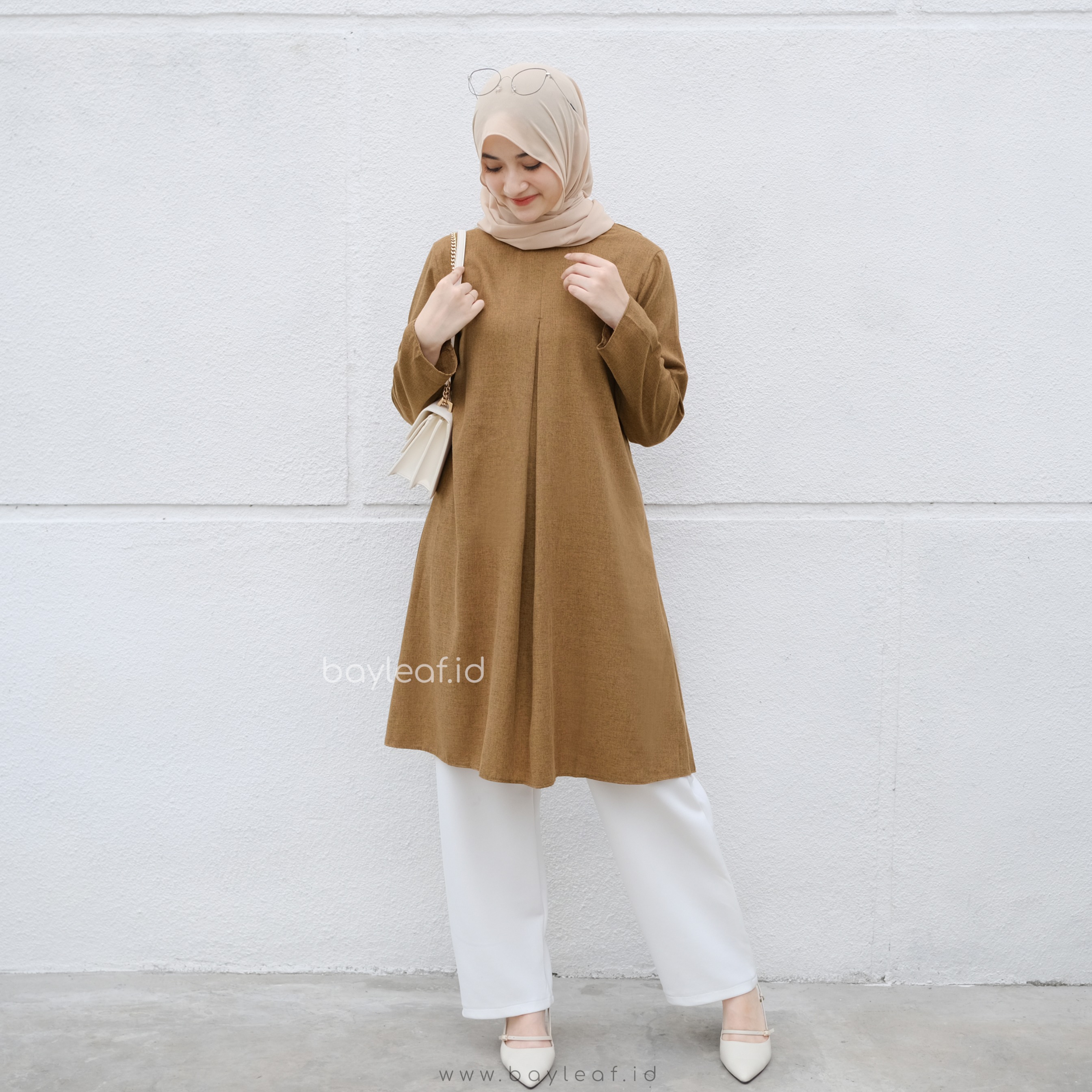  Ellen Basic Tunik Elegan Lengan Panjang Bahan Katun