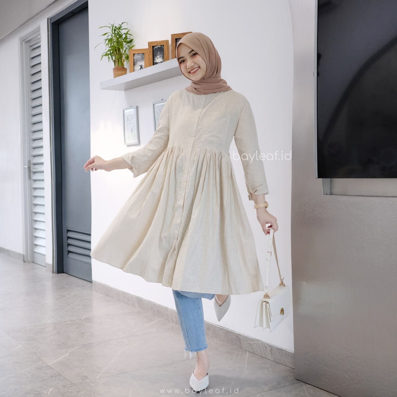 Jihan Tunik Striped Katun Lengan Panjang