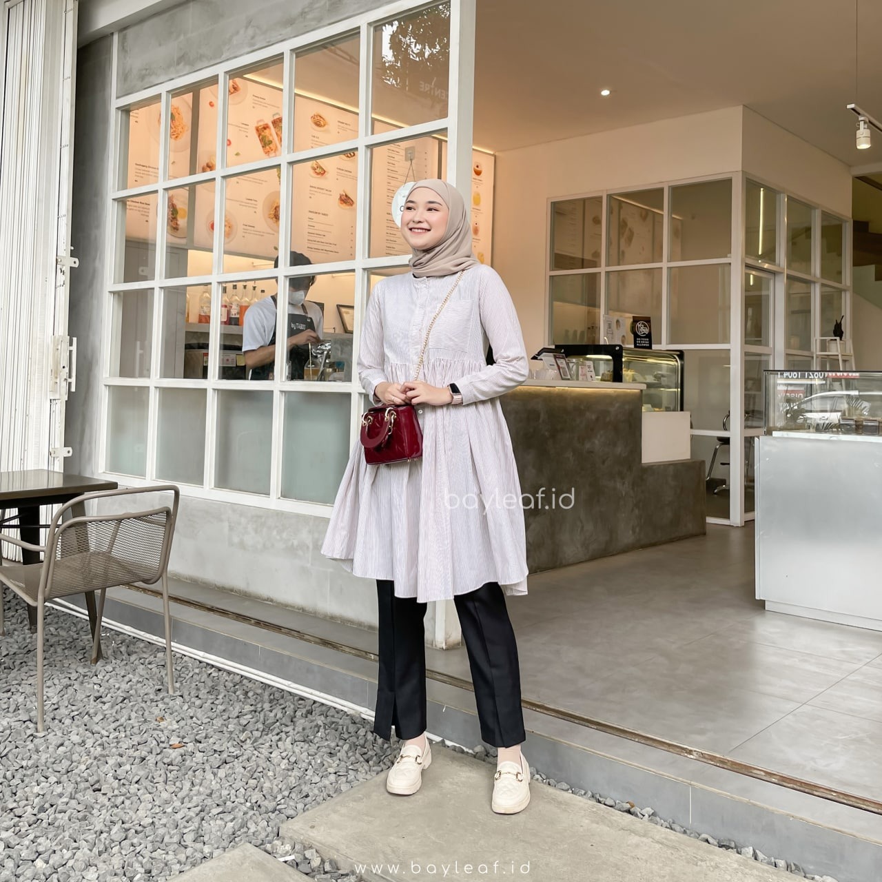 Jihan Tunik Striped Katun Lengan Panjang