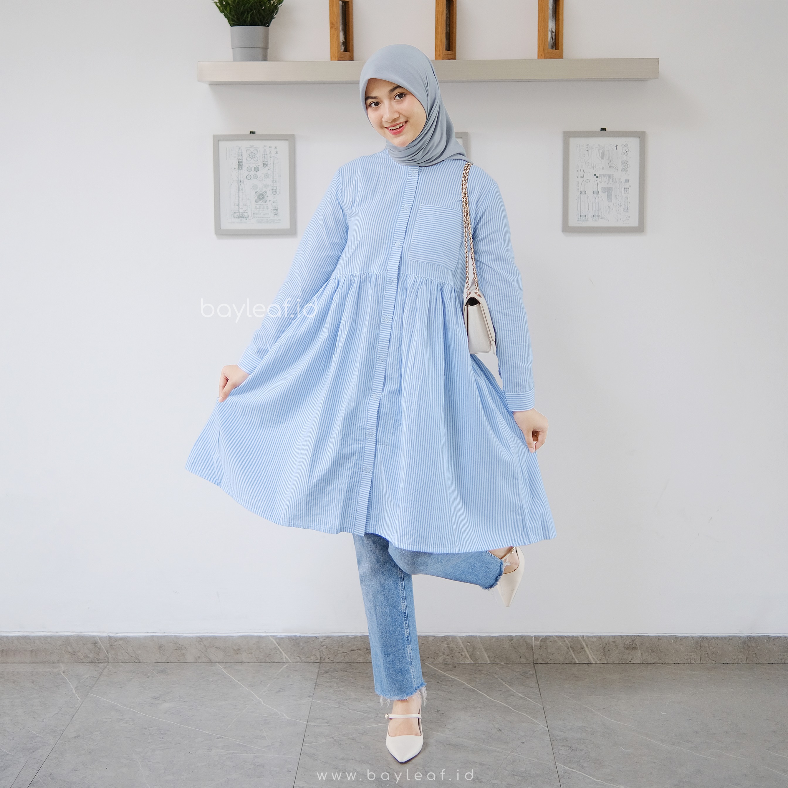 Jihan Tunik Striped Katun Lengan Panjang