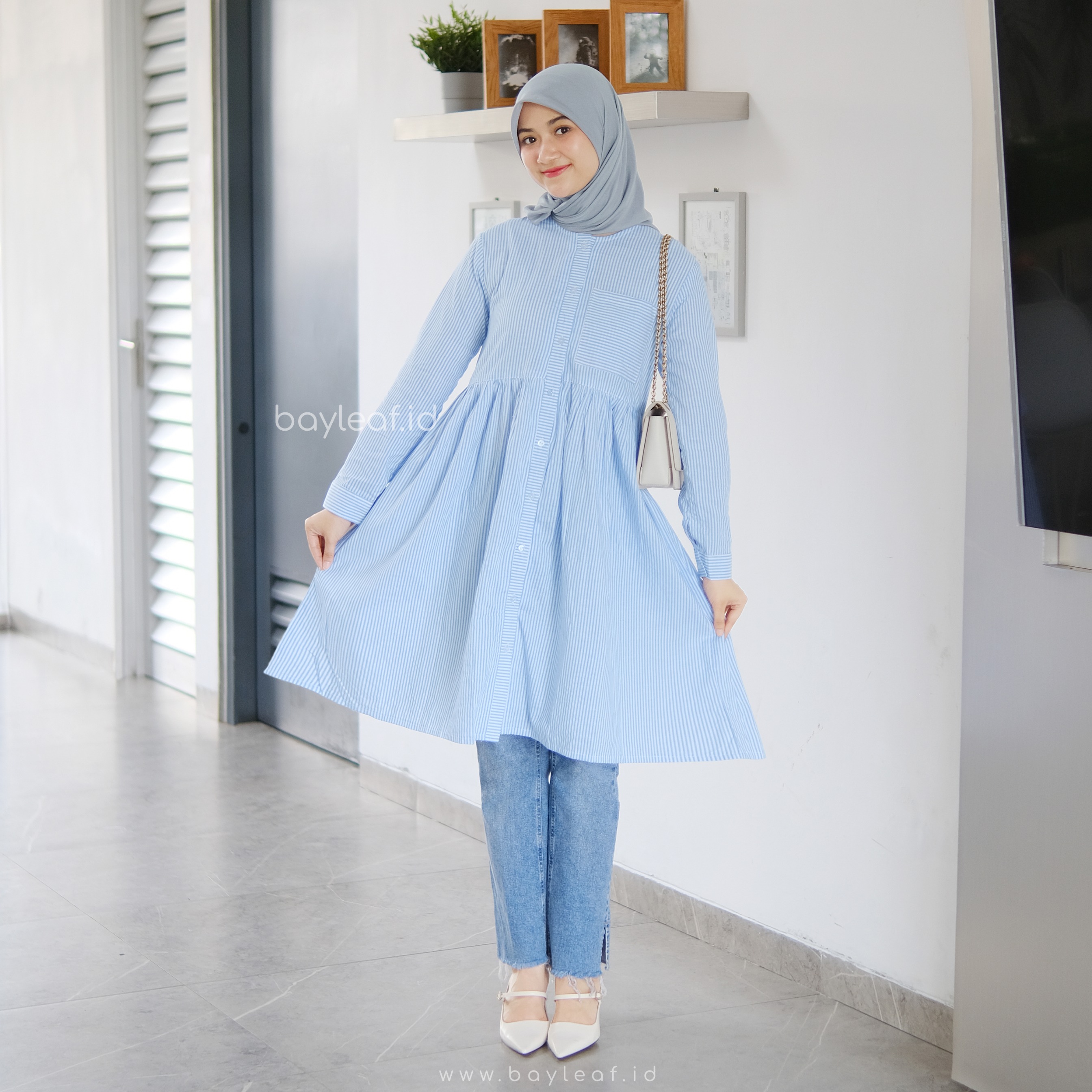 Jihan Tunik Striped Katun Lengan Panjang