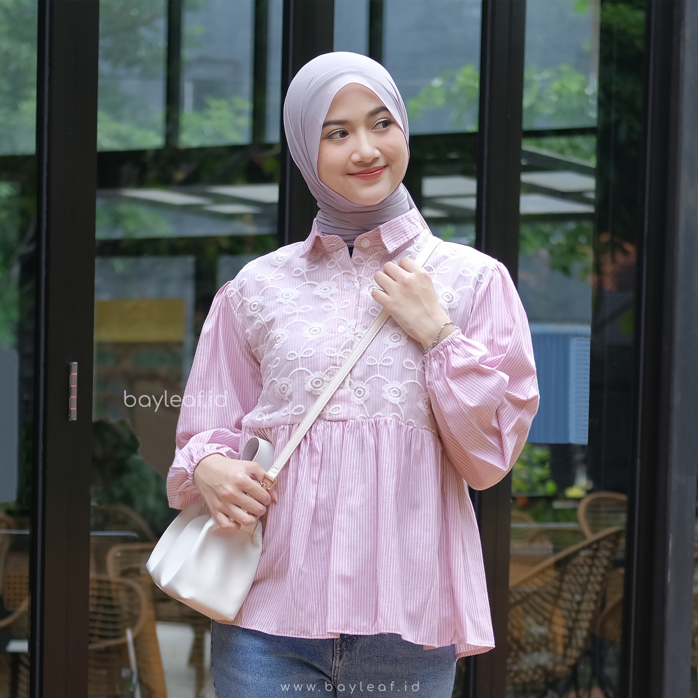Enzy Striped Blouse Mix Brokat