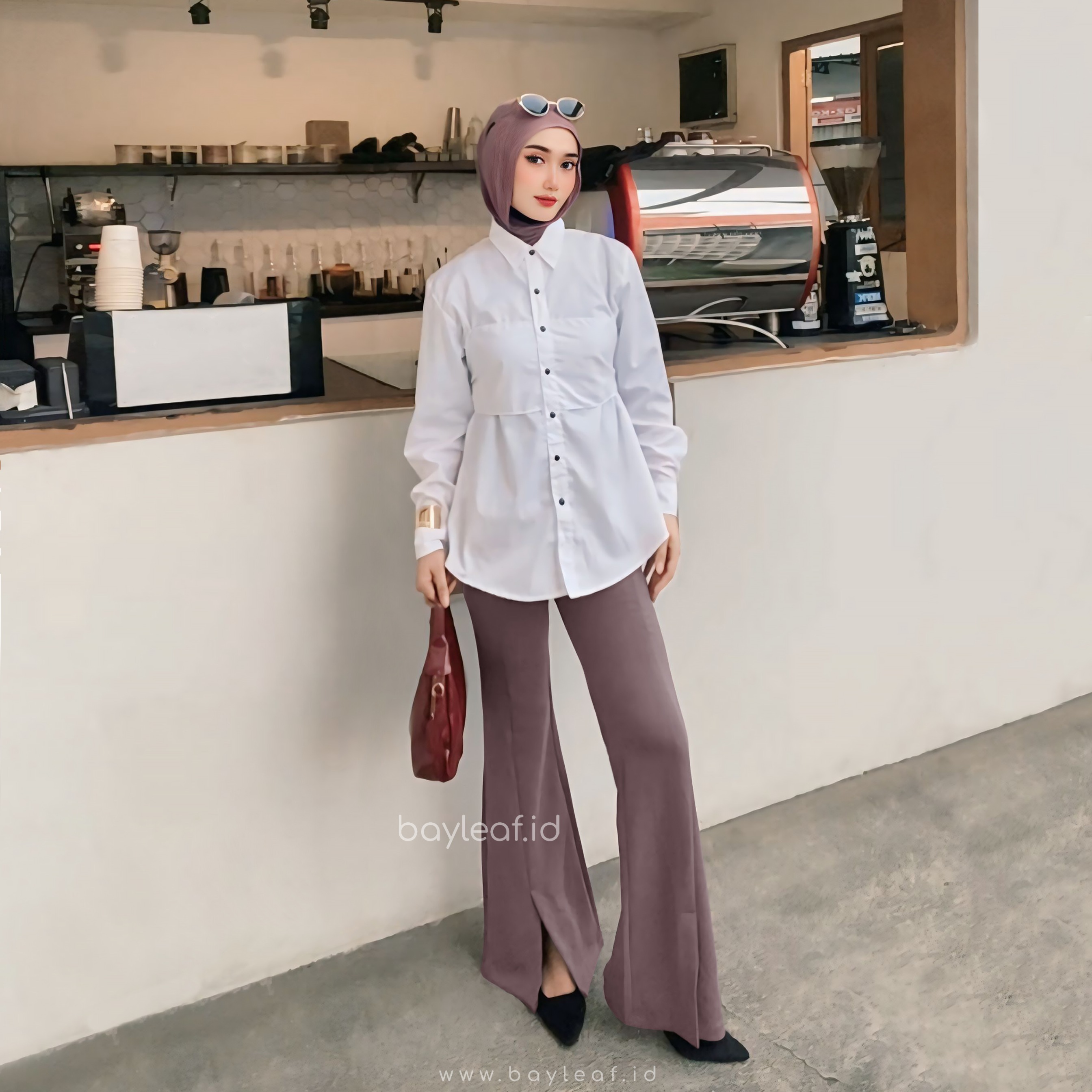 Joya Scuba Pants | Celana Highwaist Cutbray Belah Depan