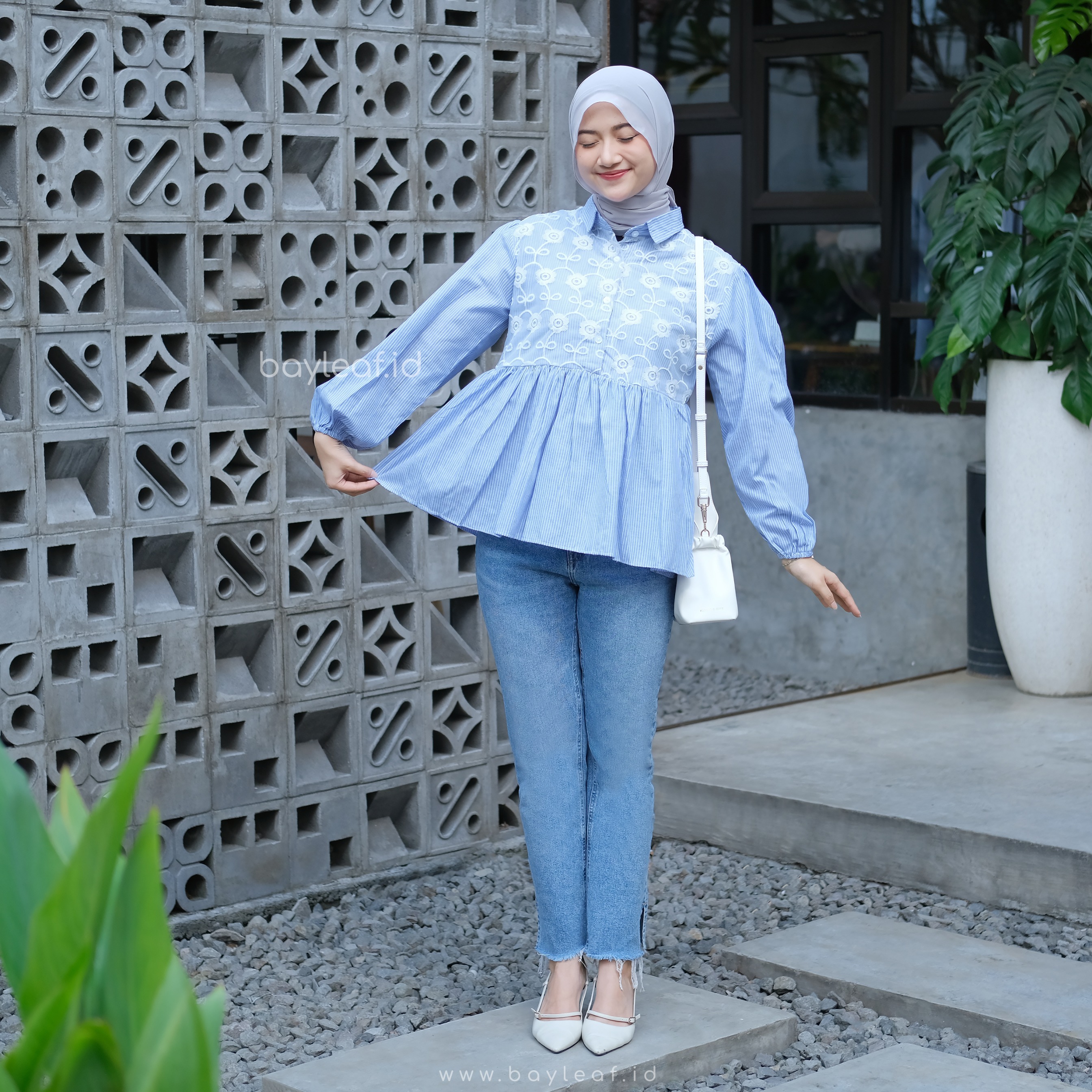 Enzy Striped Blouse Mix Brokat