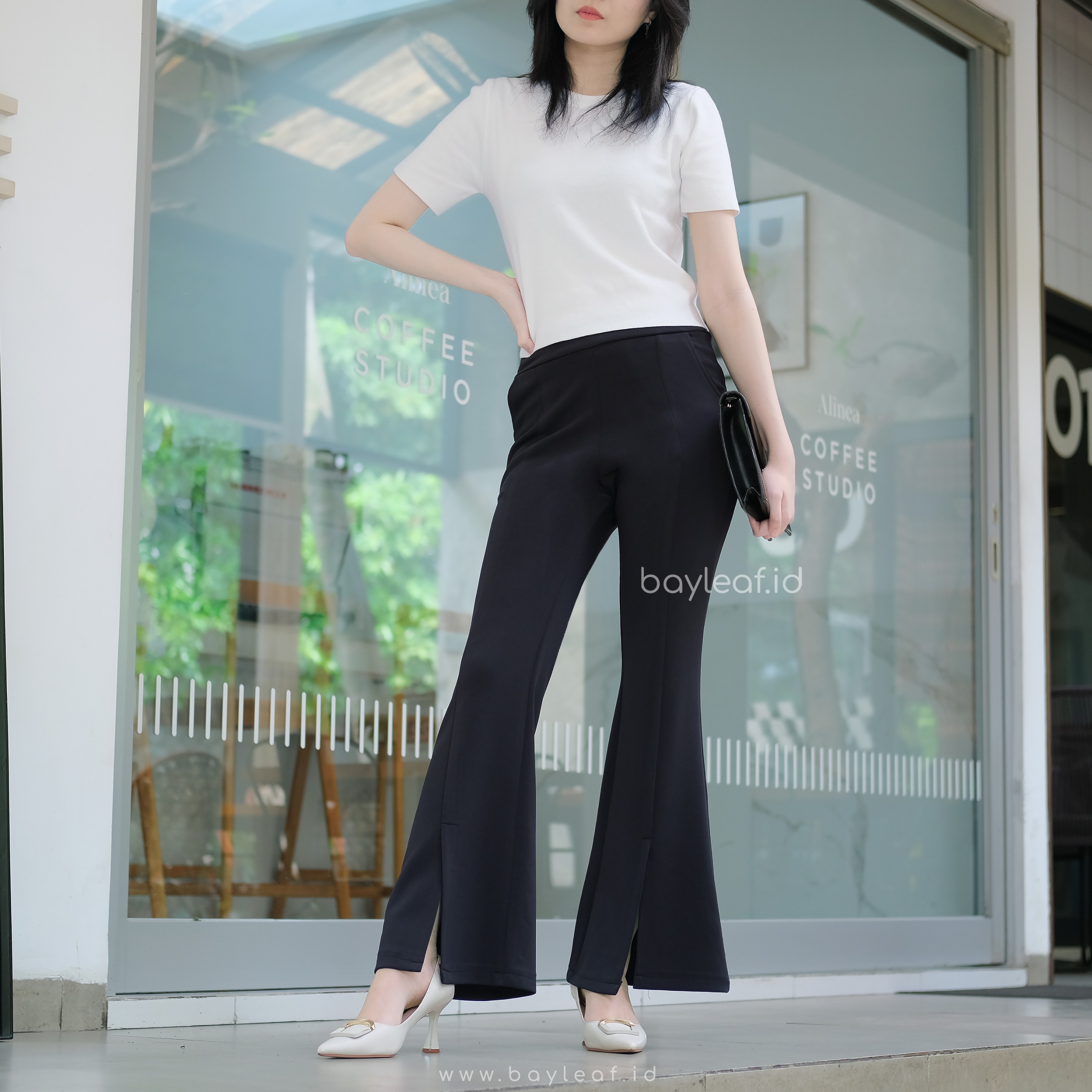 Joya Scuba Pants | Celana Highwaist Cutbray Belah Depan