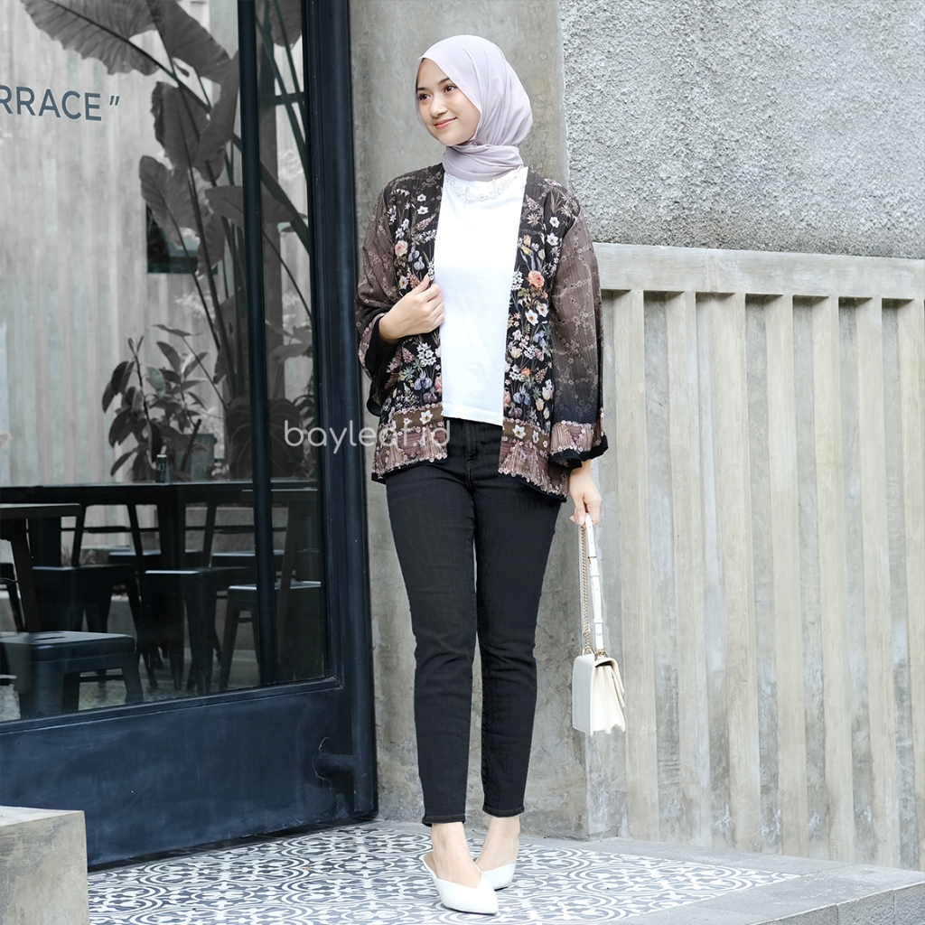 Bayleaf.id Aster Kelly Outer Black Motif Bunga / Outer Wanita Motif / Cardigan Motif