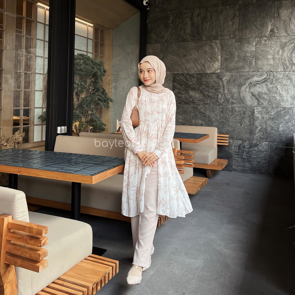 Rona Tunik Rayon Motif Wanita Lengan Panjang