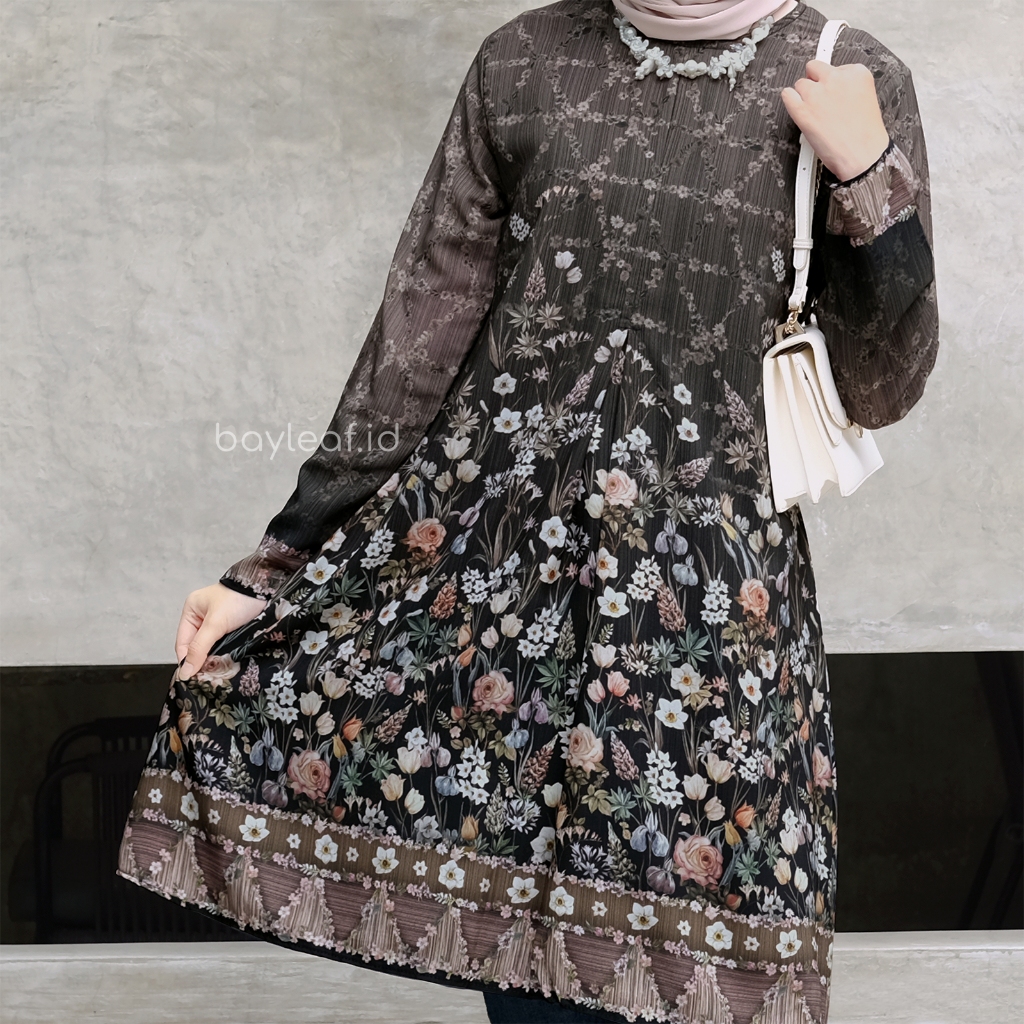 Aster Ellen Tunik Motif Bunga | Midi Dress Motif Bunga