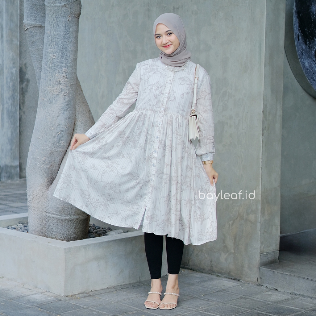 Rona Tunik Rayon Motif Wanita Lengan Panjang