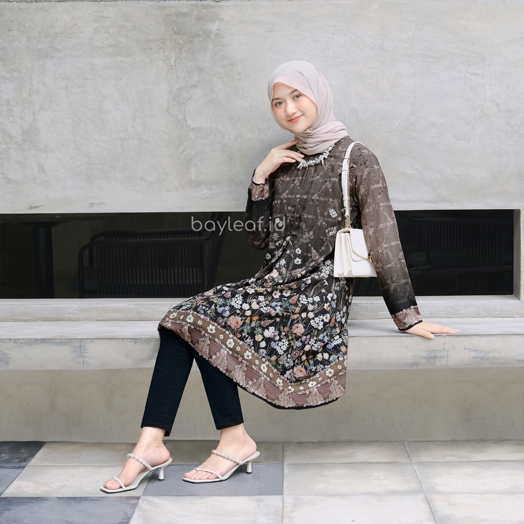 Aster Ellen Tunik Motif Bunga | Midi Dress Motif Bunga