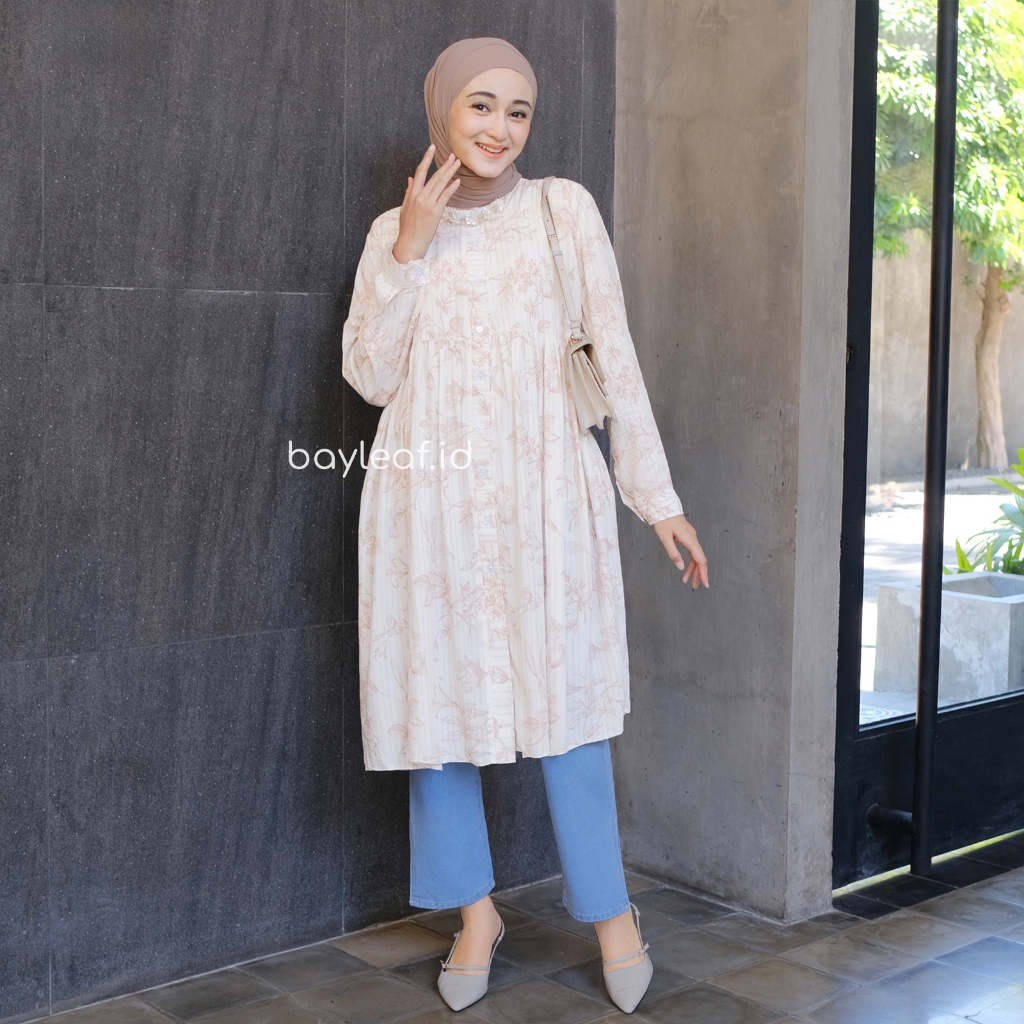 Rona Tunik Rayon Motif Wanita Lengan Panjang