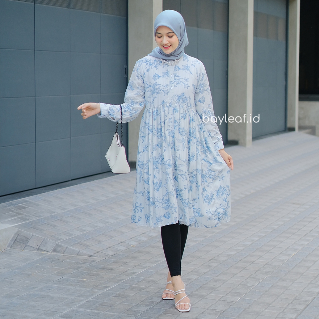 Rona Tunik Rayon Motif Wanita Lengan Panjang