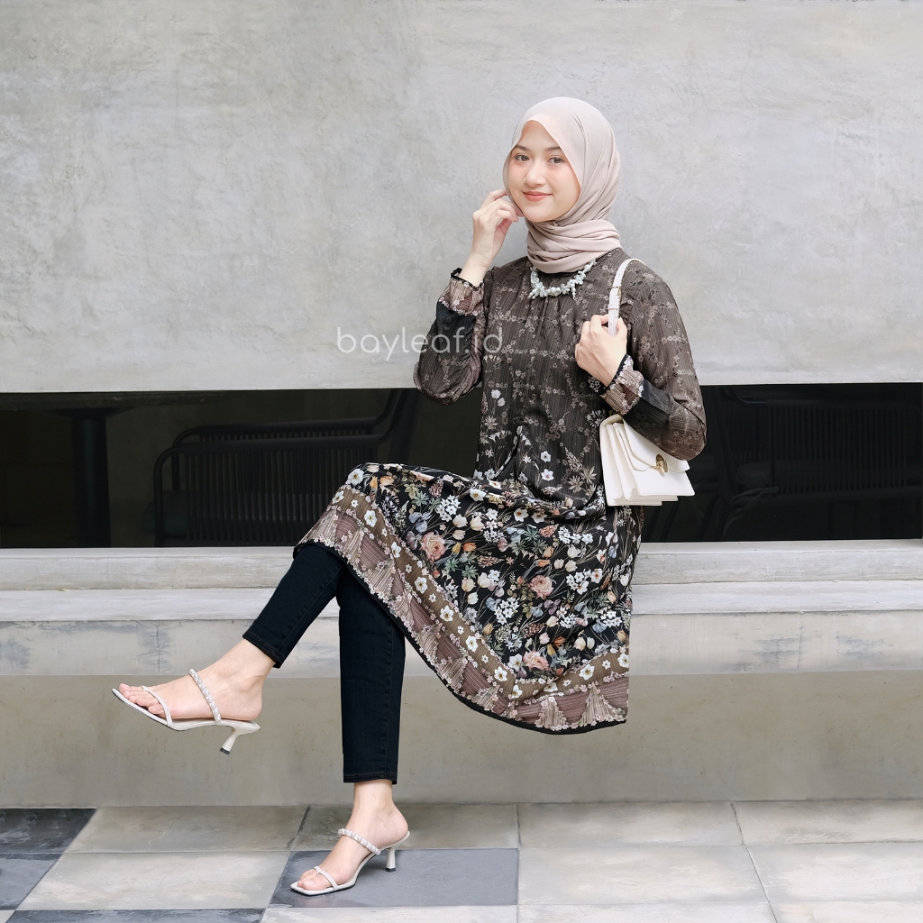 Aster Ellen Tunik Motif Bunga | Midi Dress Motif Bunga