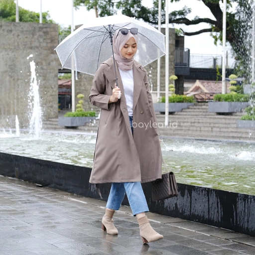 Image of Violet Long Coat Fine Woll Material | Long Outer Basic Wanita