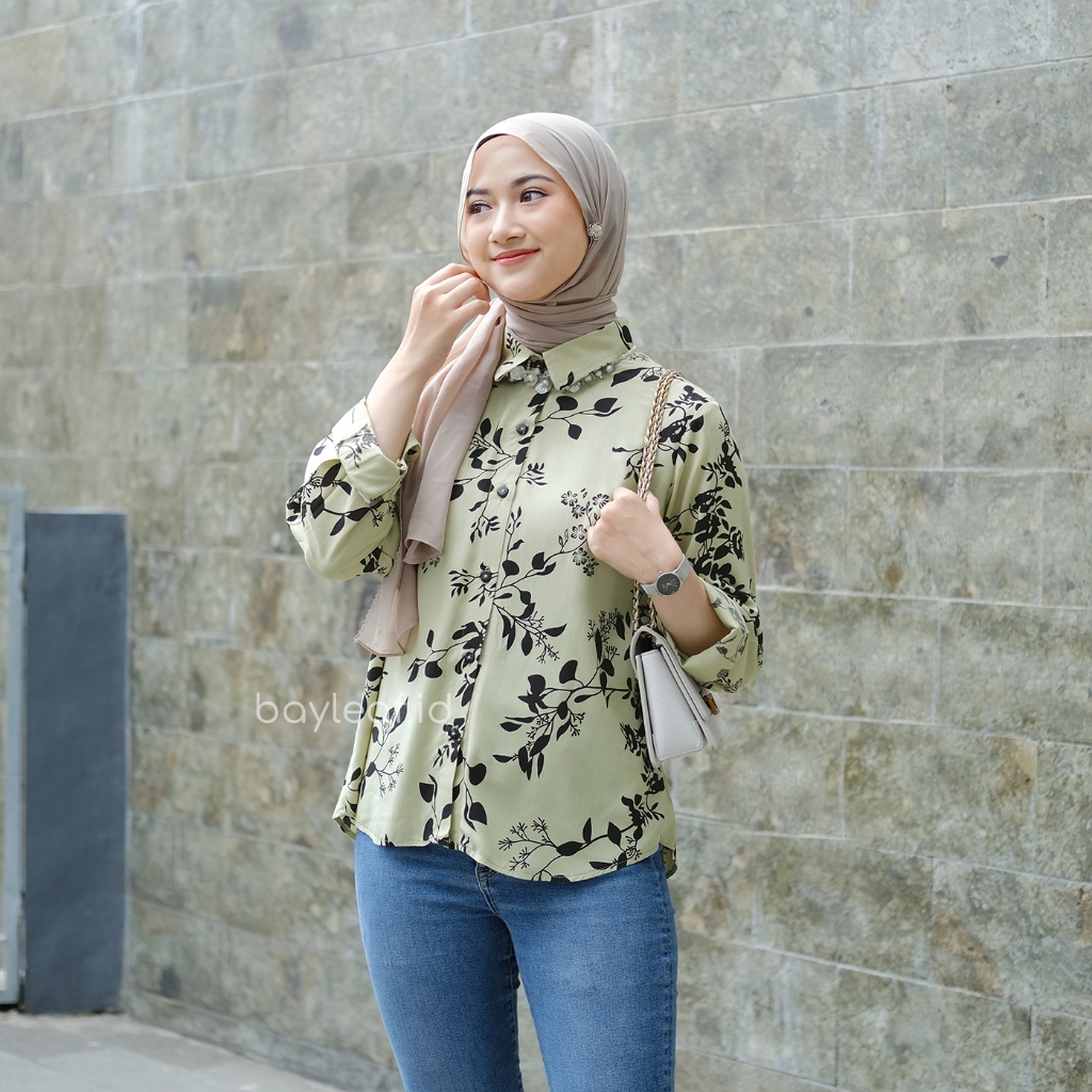 Flora Shirt Motif | Kemeja Atasan Wanita Rayon
