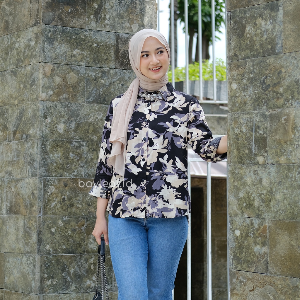 Flora Shirt Motif | Kemeja Atasan Wanita Rayon
