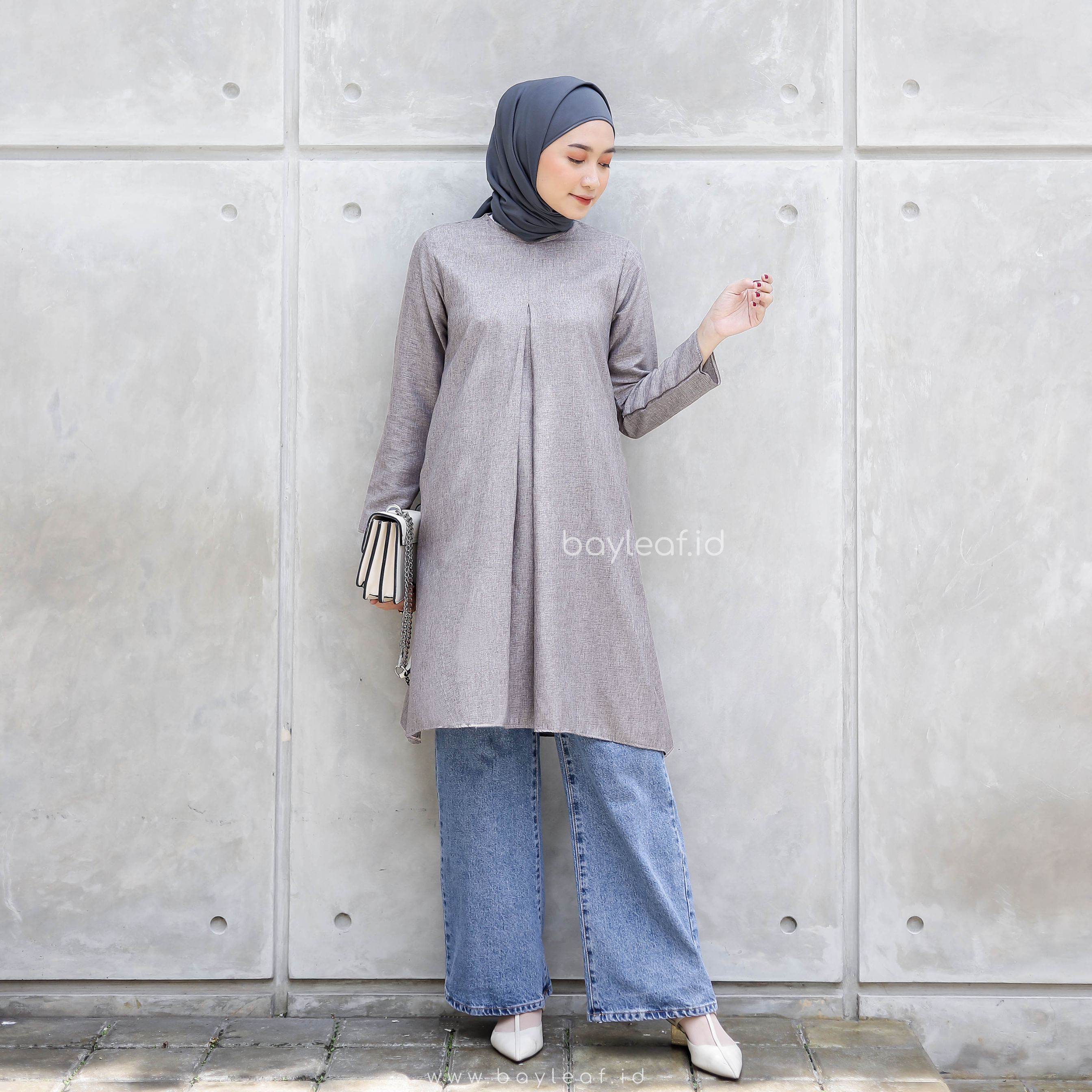 Ellen Basic Tunik Elegan Lengan Panjang Bahan Katun