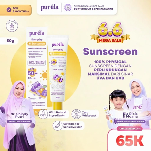 Image of [BEST SELLER] Purela Physical Sunscreen Anak SPF 50+ PA+++ 30 gr -   Water Resistant 80 min - Suitable for Sensitive Skin,  Dermatologically & Hypoallergenic Tested -  Skincare Untuk Bayi & Anak