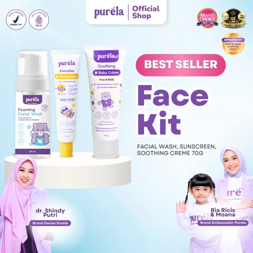 Image of [Official] Purela Face Kit - [FREE PENGUKUR TINGGI ANAK] Skincare untuk  Perawatan  Membersihkan, Mencerahkan & Melembabkan Kulit Wajah Anak dan Bayi - Cocok untuk kulit sensitif