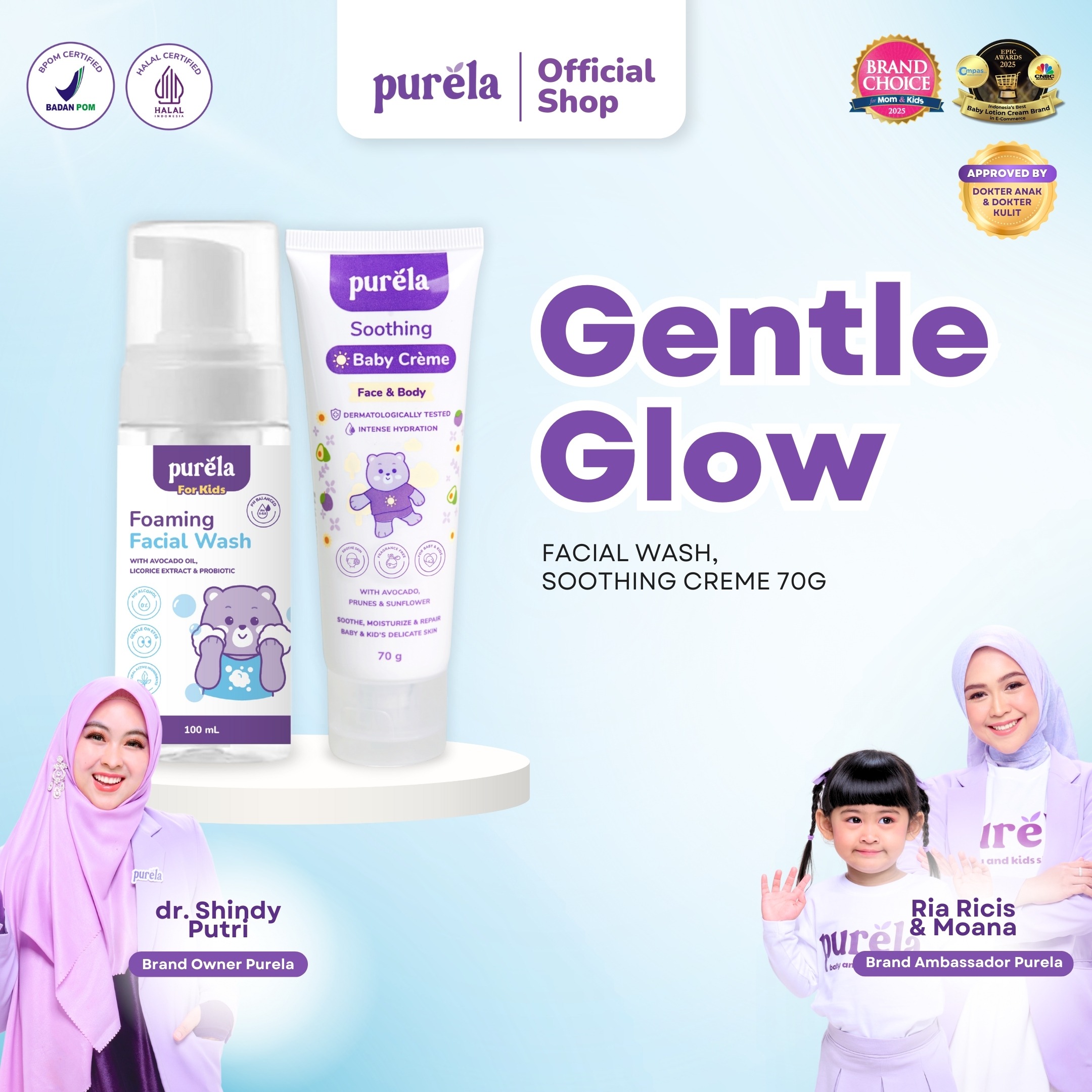 [Official] PURELA GENTLE GLOW - [FREE GOODNITE OIL] Skincare untuk bayi dan anak Mencerahkan Membersihkan Kulit Wajah - Aman untuk kulit sensitif - Dermatologically tested
