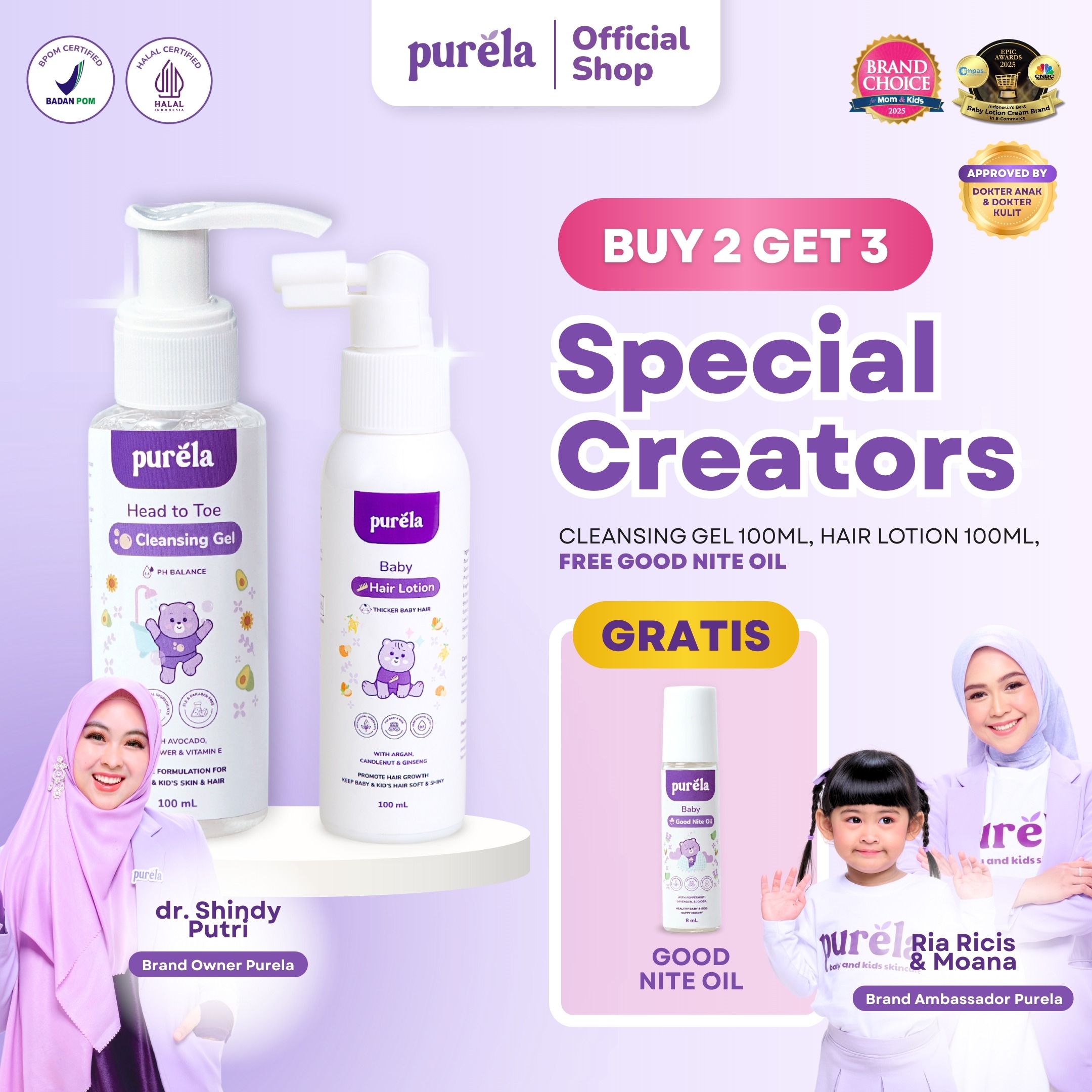 [BUY 2 GET 3] SPECIAL CREATORS - Cleansing Gel 100m, Hair Lotion 100ml, & FREE Good Nite Oil 8ml