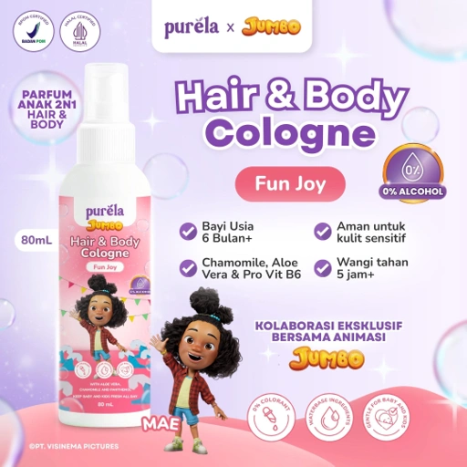 Image of [Official] Purela Hair & Body Cologne 80ml - 2 in 1 untuk rambut dan badan Parfum Anak 0% Alcohol dan Anti iritan - Aman untuk anak 6 bulan + With Aloe Vera, Chamomile, dan Allantoin - Wangi Premium Tahan 5 Jam +