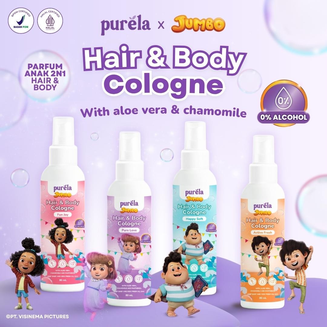 [Official] Purela Hair & Body Cologne 80ml - 2 in 1 untuk rambut dan badan Parfum Anak 0% Alcohol dan Anti iritan - Aman untuk anak 6 bulan + With Aloe Vera, Chamomile, dan Allantoin - Wangi Premium Tahan 5 Jam +