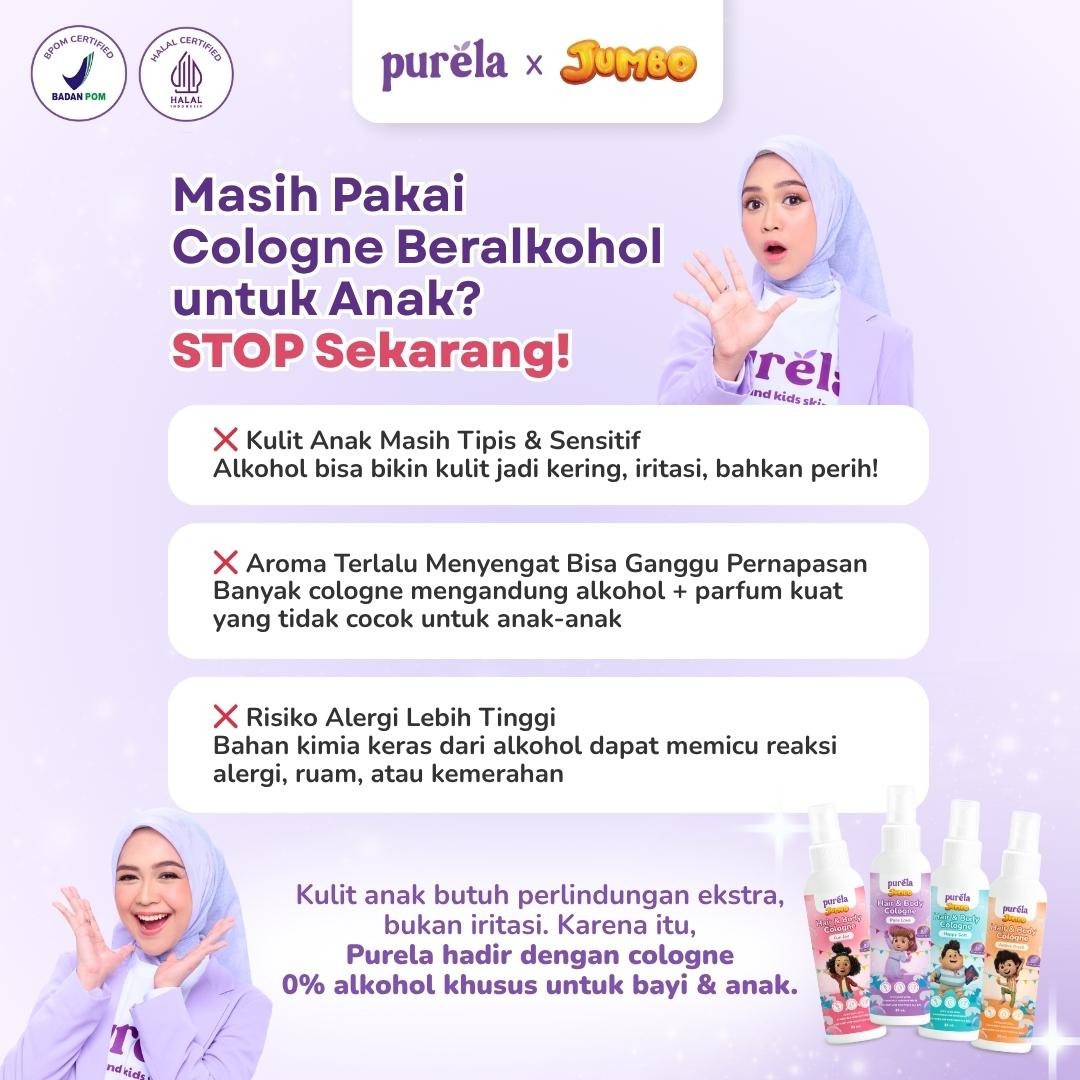 [Official] Purela Hair & Body Cologne 80ml - 2 in 1 untuk rambut dan badan Parfum Anak 0% Alcohol dan Anti iritan - Aman untuk anak 6 bulan + With Aloe Vera, Chamomile, dan Allantoin - Wangi Premium Tahan 5 Jam +