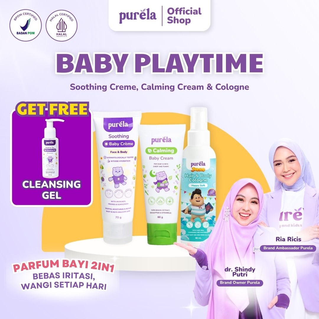 Purela Baby Playtime Free Cleansing Gel - soothing creme , calming cream , cologne - wangi tahan 5+ jam